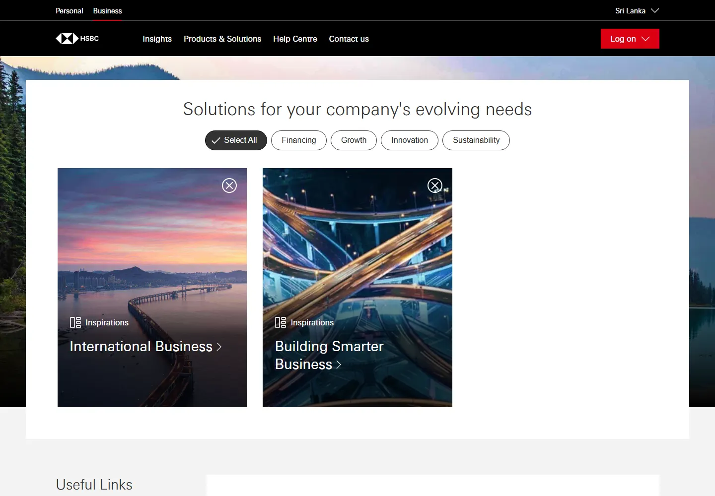 HSBCnet business banking page for Sri Lankan corporate customers