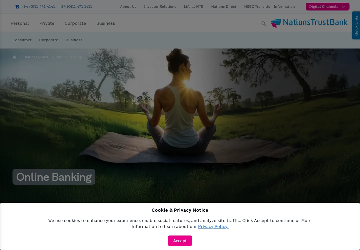 Nations Trust online banking page for business banking comparison in Sri Lanka