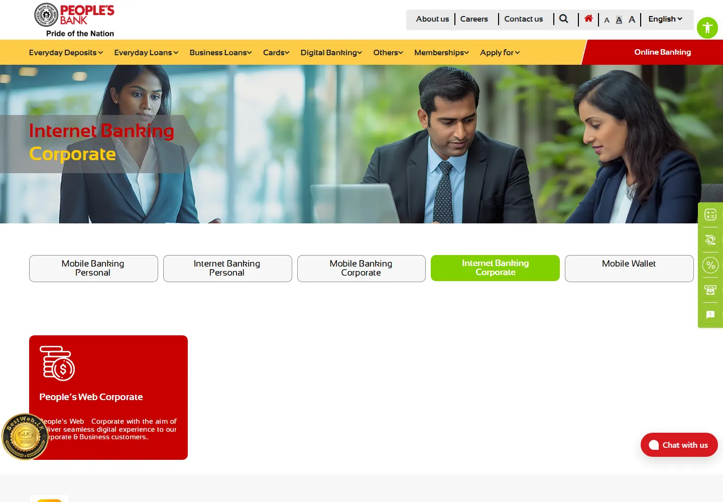 People's Bank corporate internet banking page for Sri Lankan businesses
