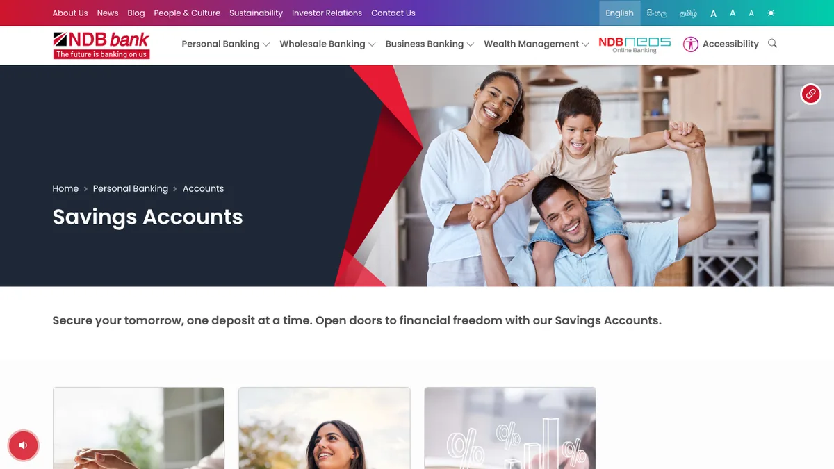 NDB Bank savings accounts page for Sri Lanka banking comparison
