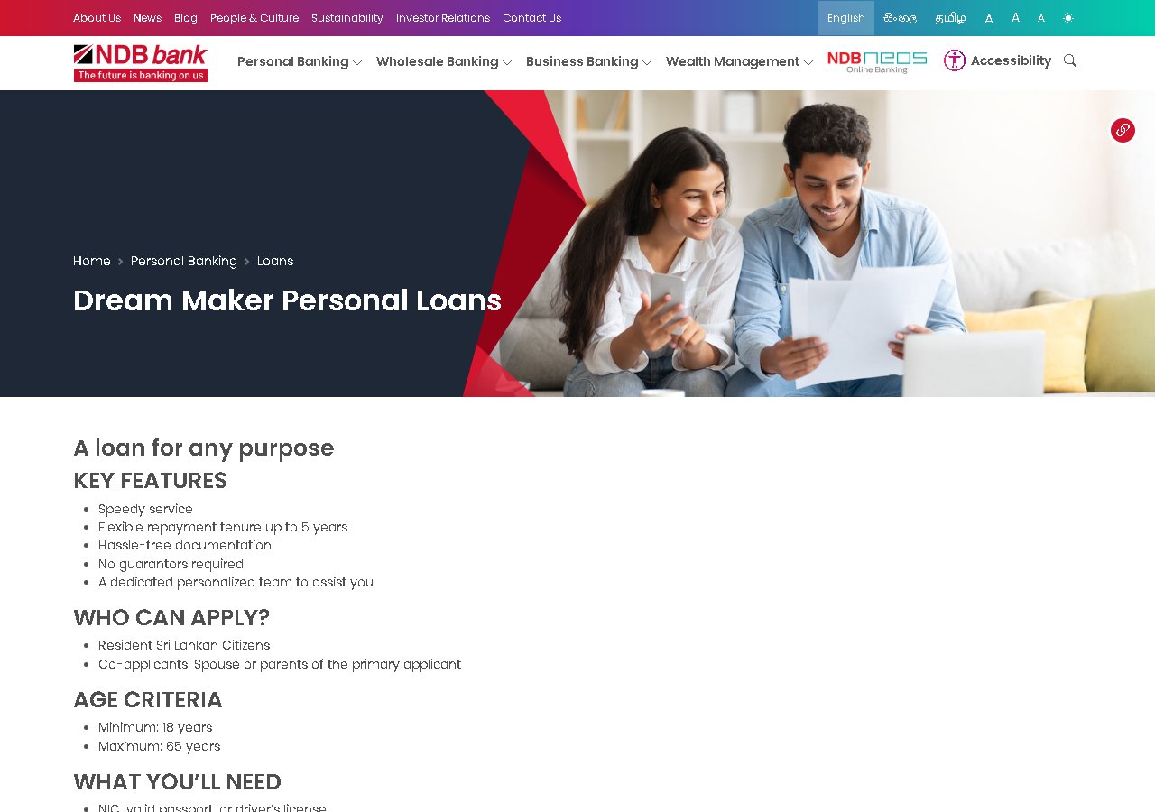 NDB Bank personal loan page Sri Lanka