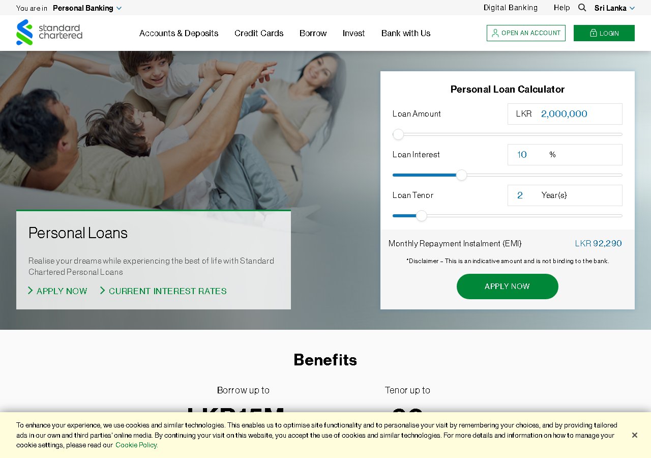 Standard Chartered personal loan page Sri Lanka