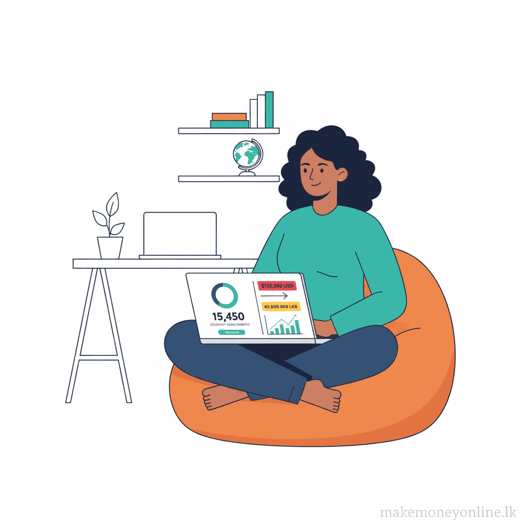 Creating Online Courses in Sri Lanka: Earn LKR 100,000+ Monthly (2026 Guide) Creating online courses income from Sri Lanka showing course dashboard, student count, and USD to LKR conversion