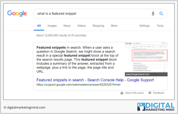Featured snippet for SEO