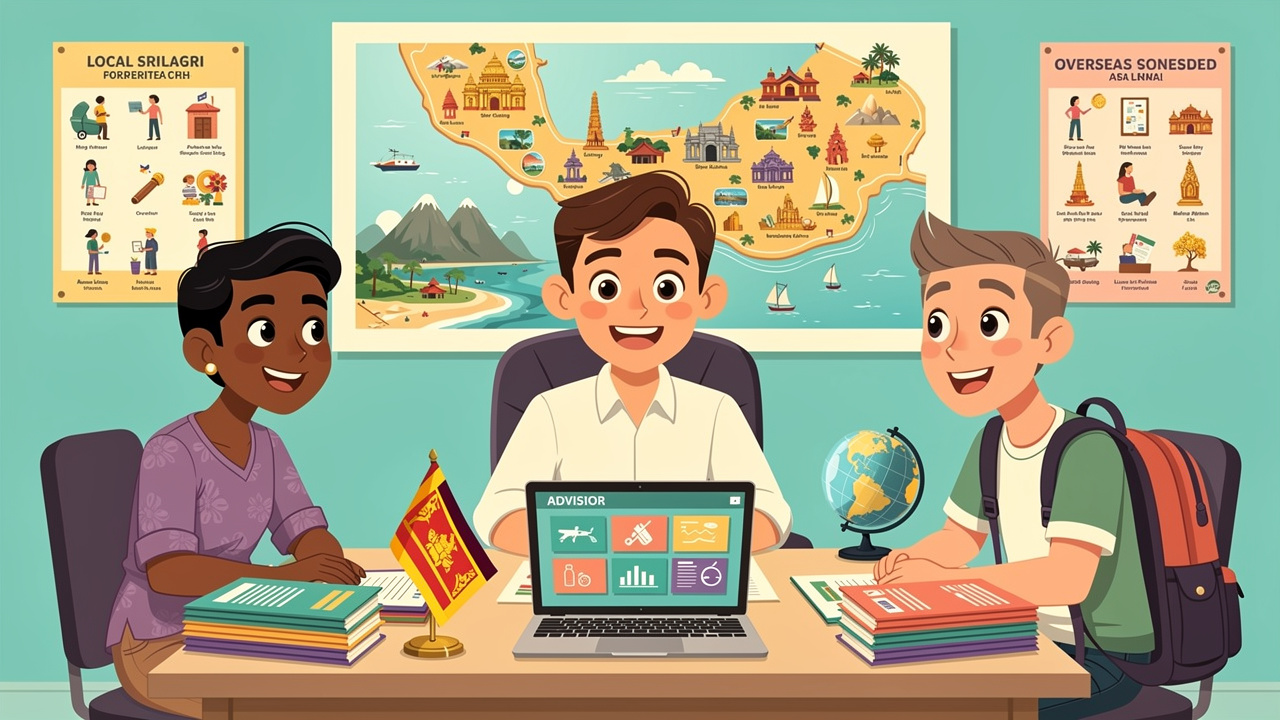 Cartoon advisor helping clients with Sri Lanka business registration