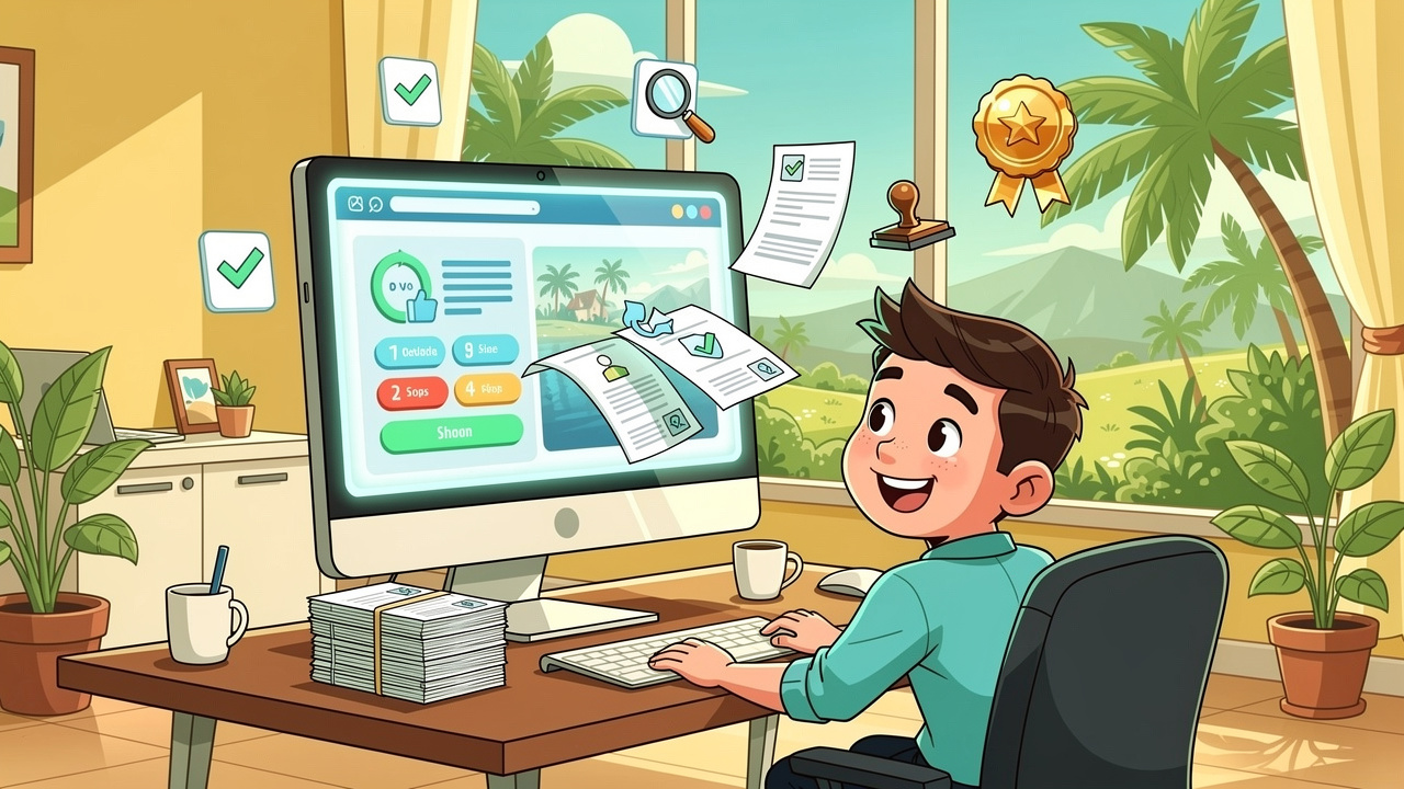 Cartoon character completing company registration on e-ROC portal