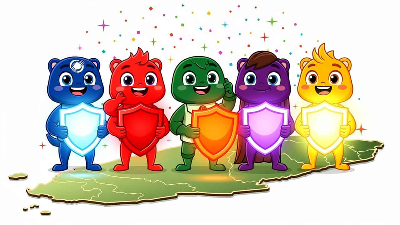 Cartoon mascots representing top Sri Lanka health insurance companies