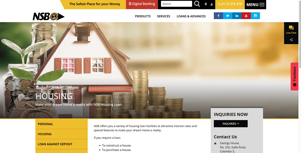 National Savings Bank housing loan page with preferential rates for long-term savers
