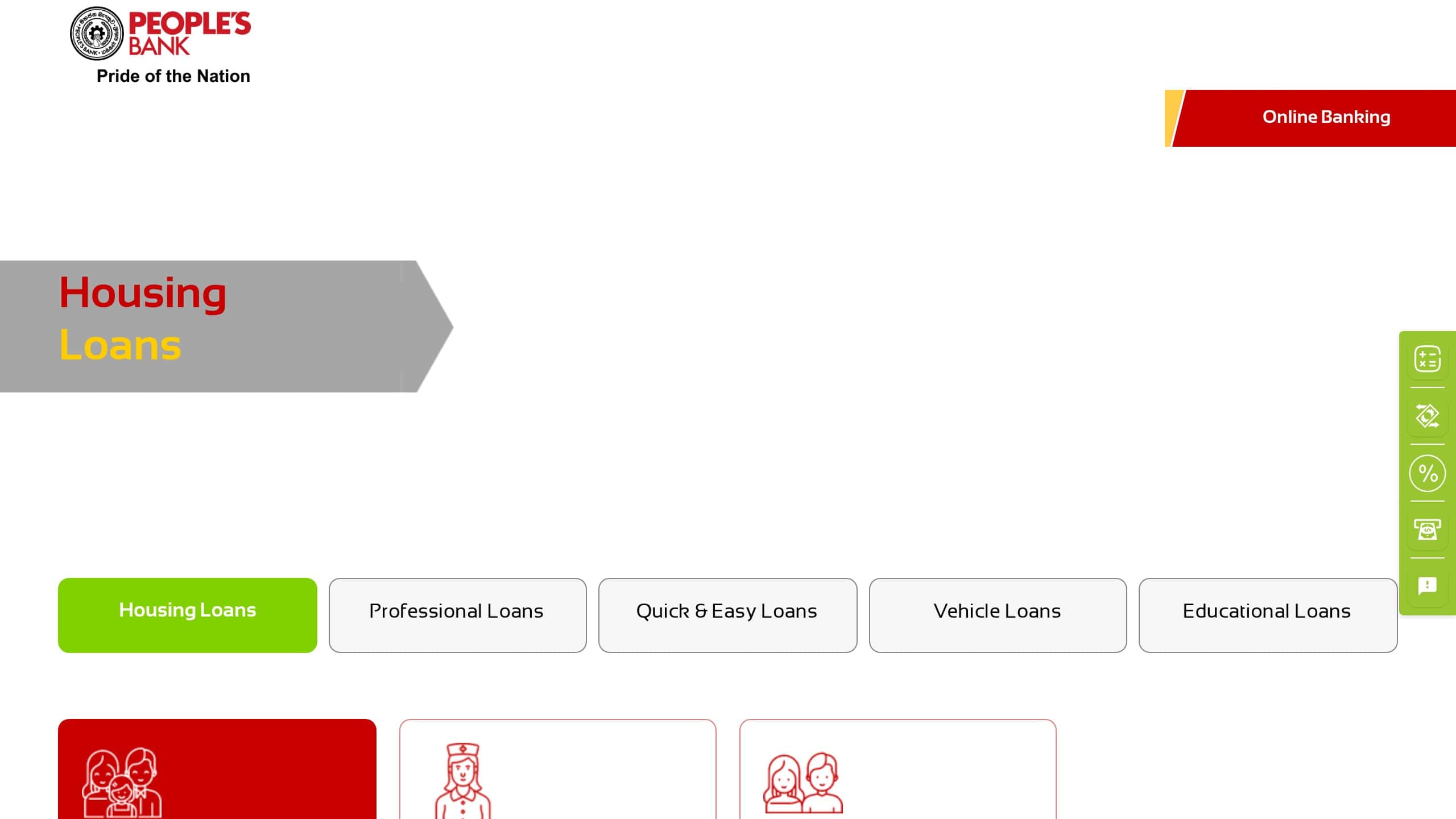 Peoples Bank housing loan page with concessionary rates for government employees