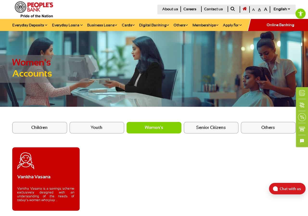 People's Bank Vanitha Vasana women savings account Sri Lanka